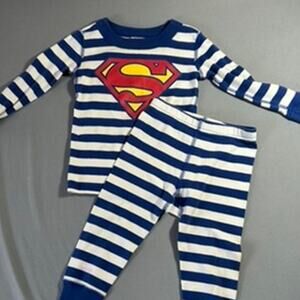 Hanna Andersson Boys 2T Superman Pajama Set Blue/White